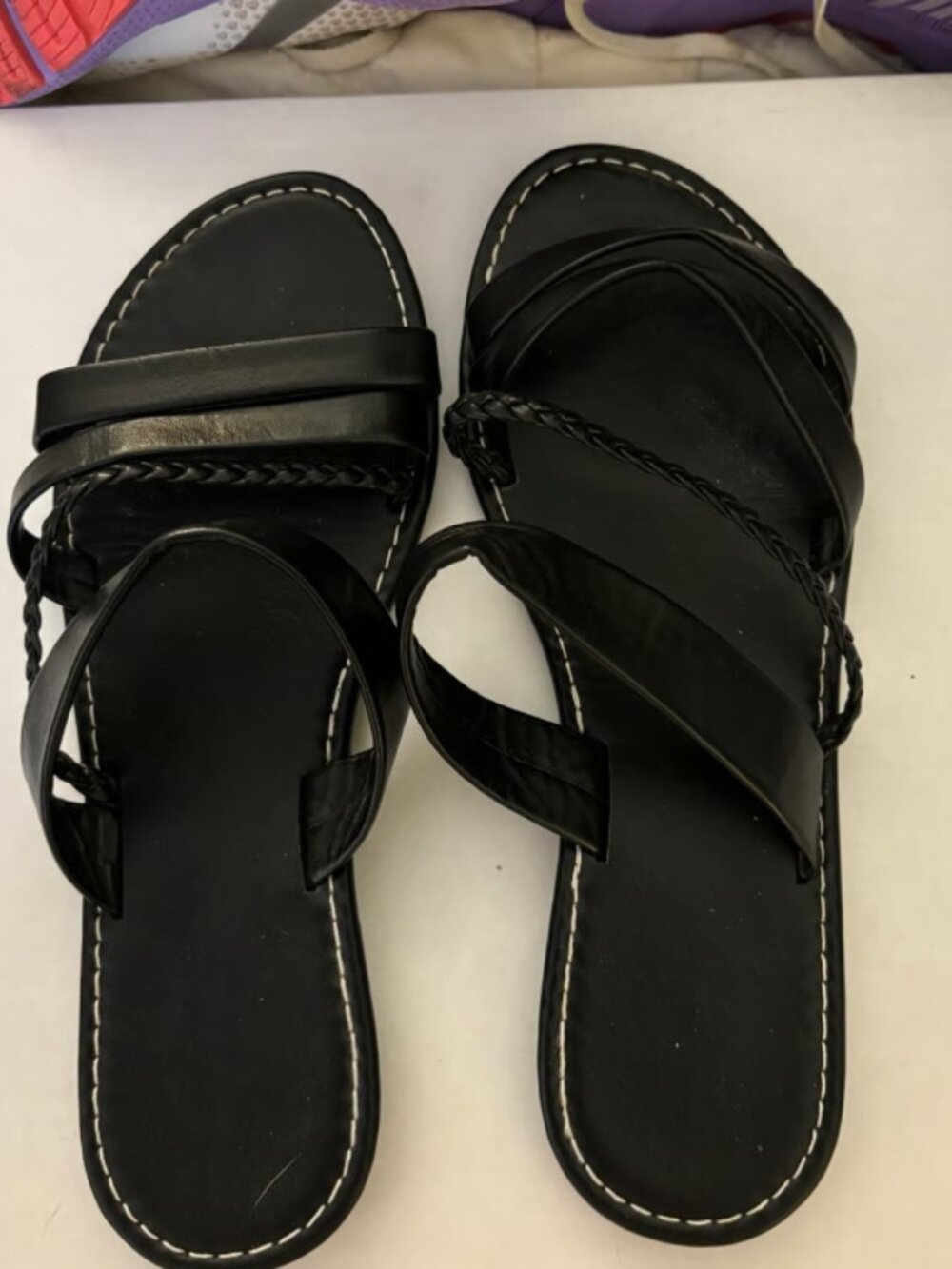 Black Strappy Braided Slide Sandals Size 9